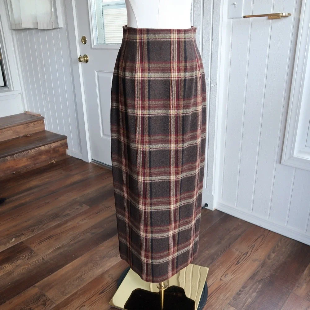 Pendleton Womens Vintage Plaid Wool Wrap Maxi Skirt 6 Brown Dark Academia Luxury - Picture 3 of 8